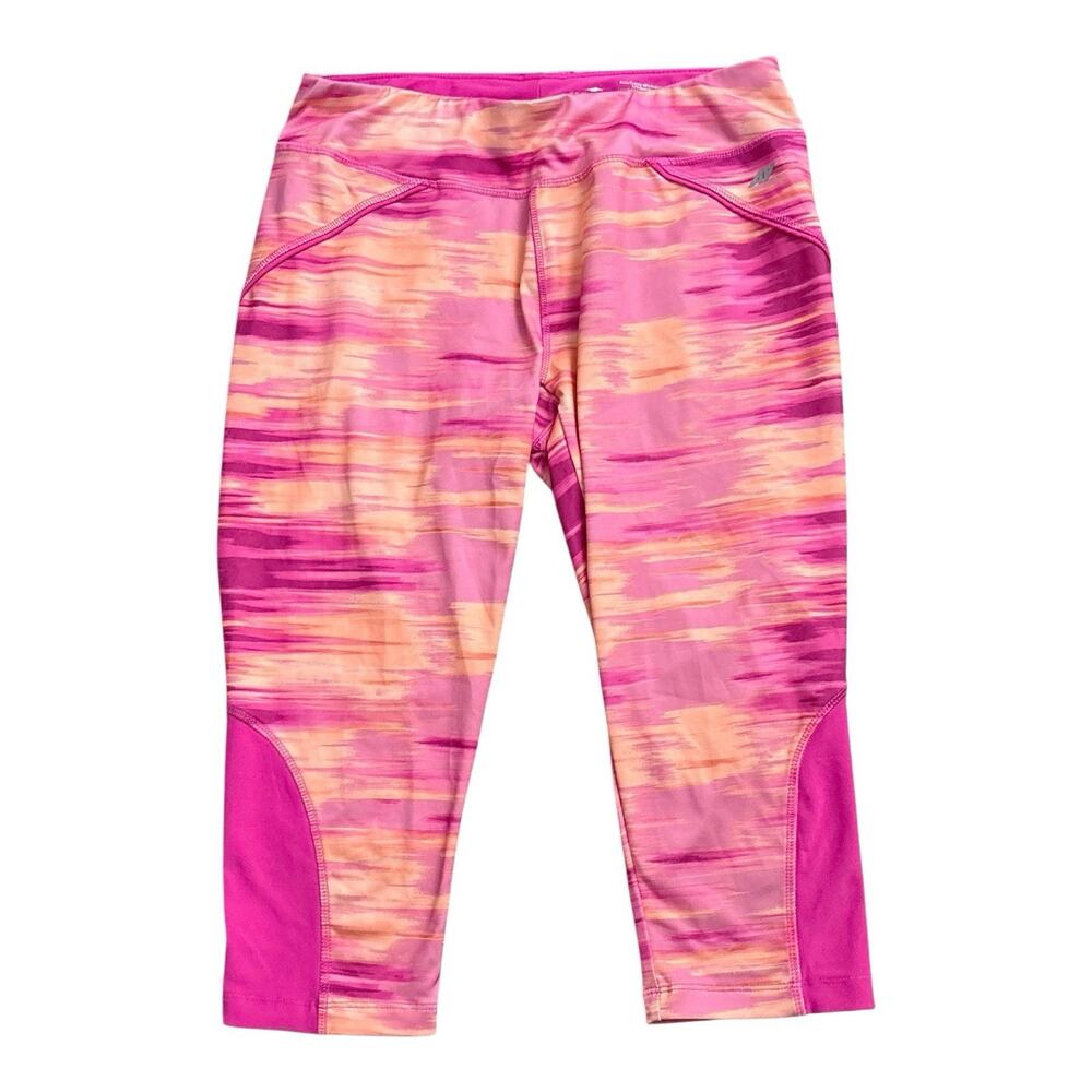 AVIA Womens Size Small Pink Orange Striped Cropped Yoga Workout Leggings Pants
